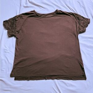 Chic Army Green Lace Sleeve Women's Cotton Tee